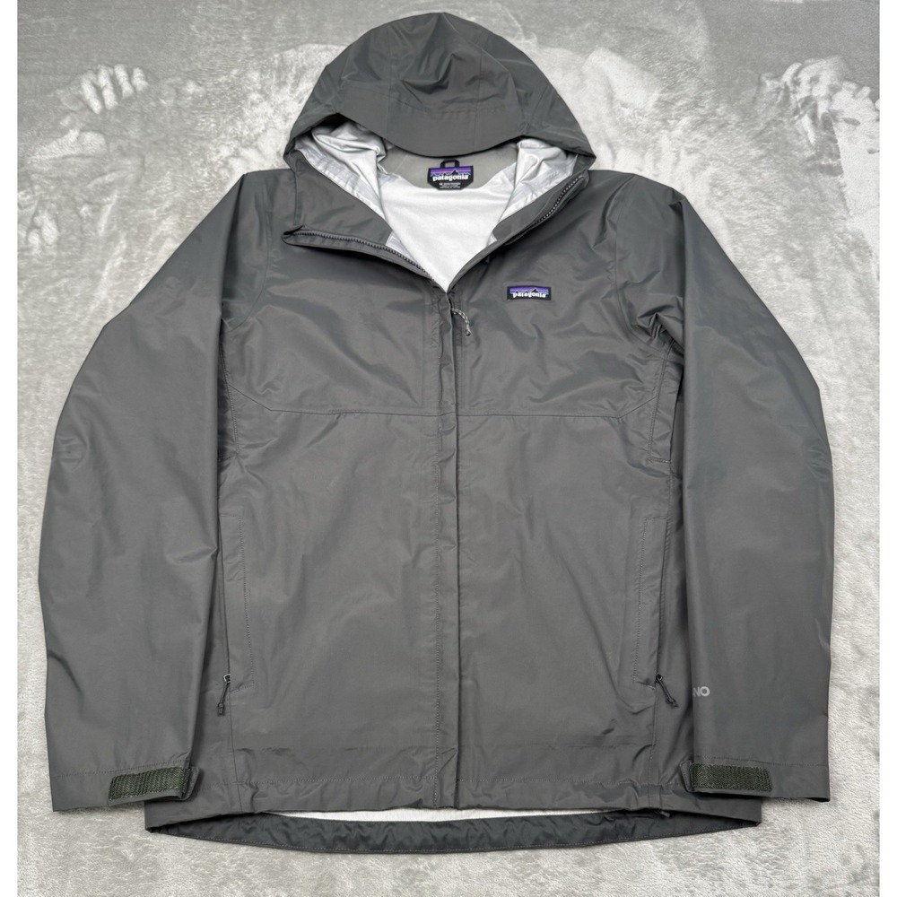 Patagonia Rain Jacket Mens Medium Gray Torrentshell Waterproof H2No Hooded Coat